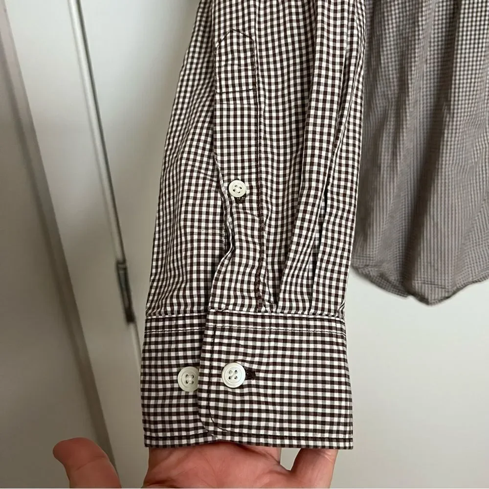 Banana Republic Shirt Mens Large Brown Checkered Long Sleeve Button Down Classic